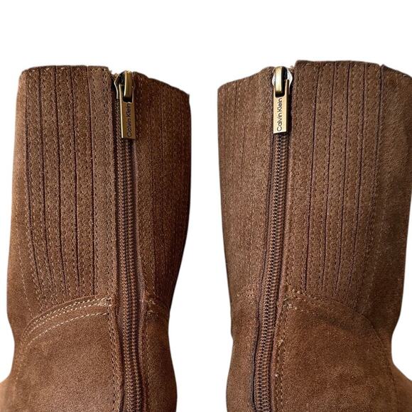 Chelsea Boot Calvin Klein 'Greg' Suede Size 9M Cognac Brown Lug sole tall - Picture 9 of 10
